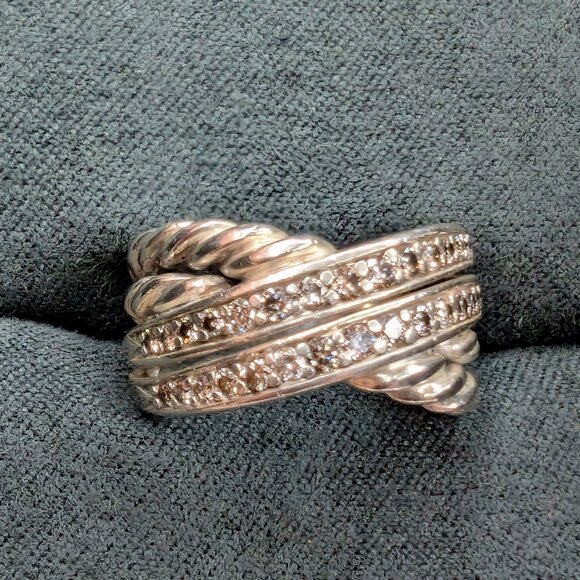 David Yurman Jewelry - David Yurman 925 Silver Diamond Double Row Crossover Ring Size 5.5-6